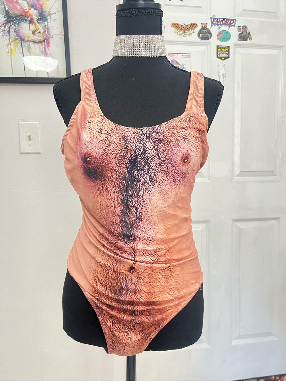 Novelty Photorealistic Torso Bodysuit in Peach